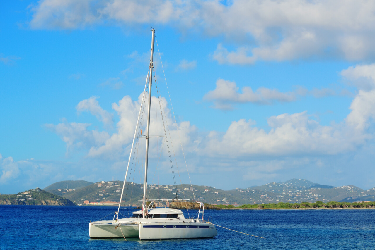 Anchored catamaran in Zadar region