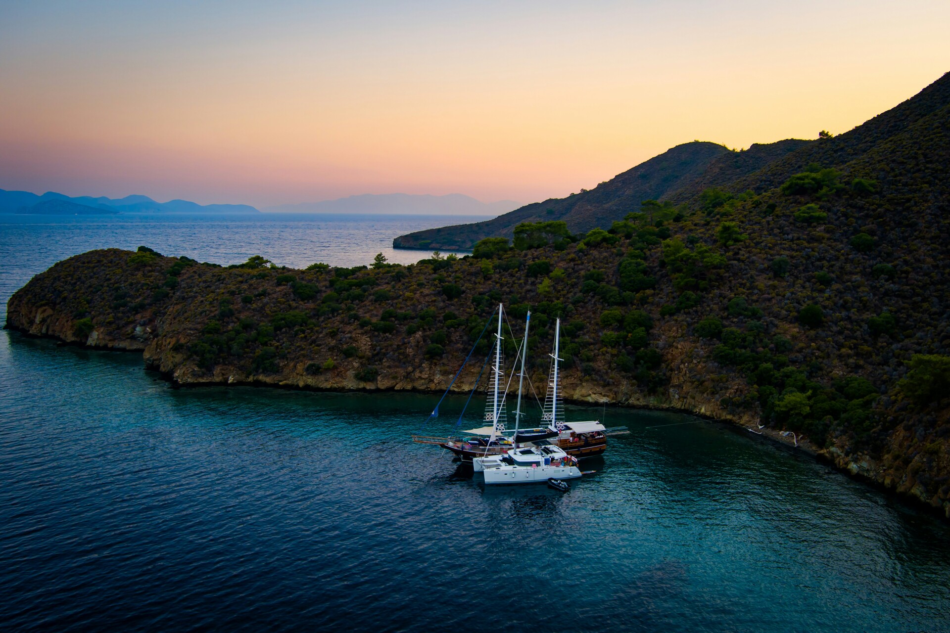 Gulet and Catamaran anchored close to Dubrovnik